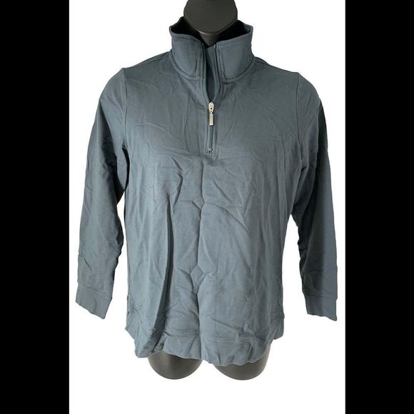 Denim & Co. Active Regular French Terry Half-Zip Top Dark Slate - Petite - Picture 1 of 1